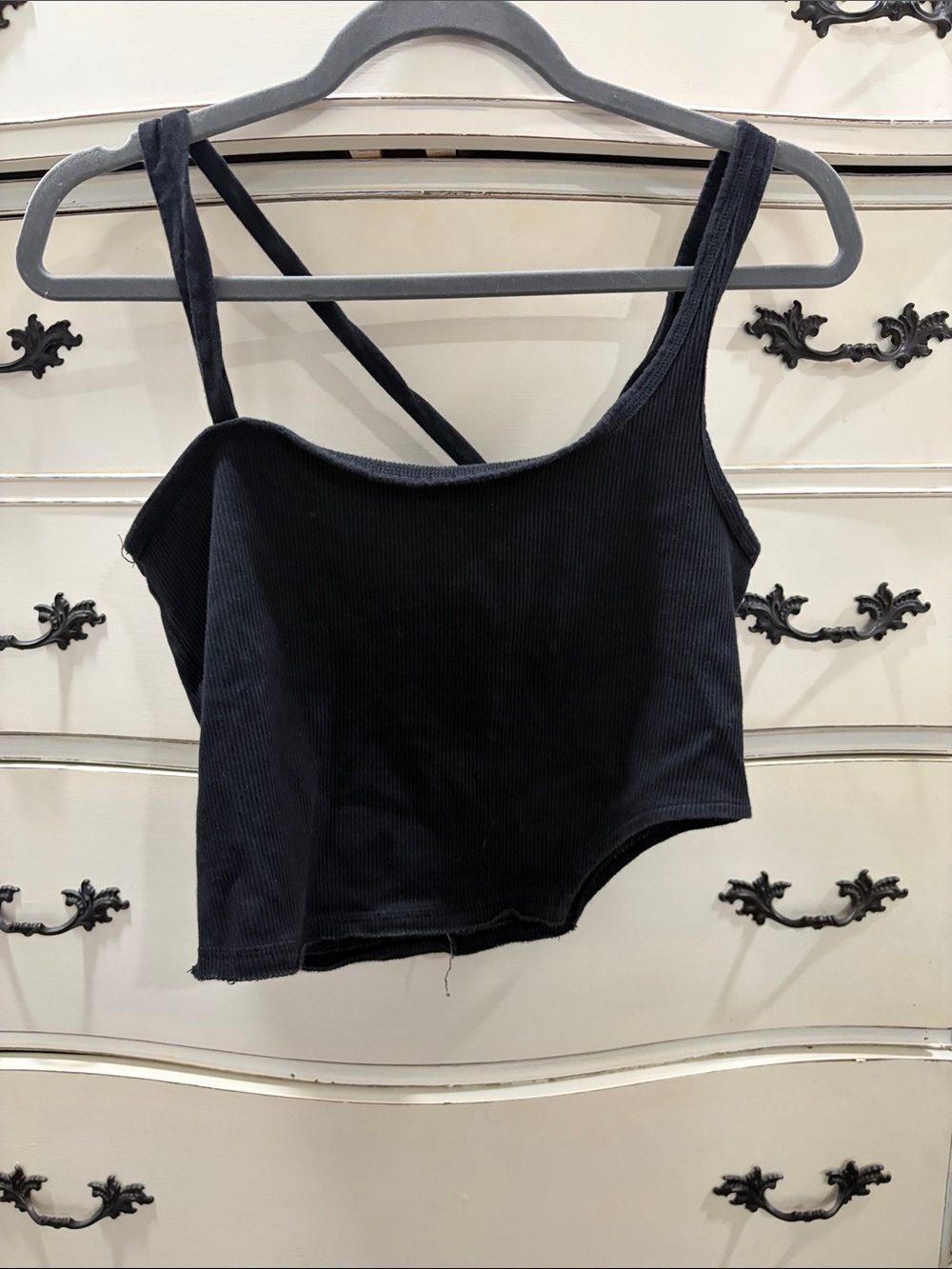 Free People Black Ribbed Crossback Cropped Tank Top